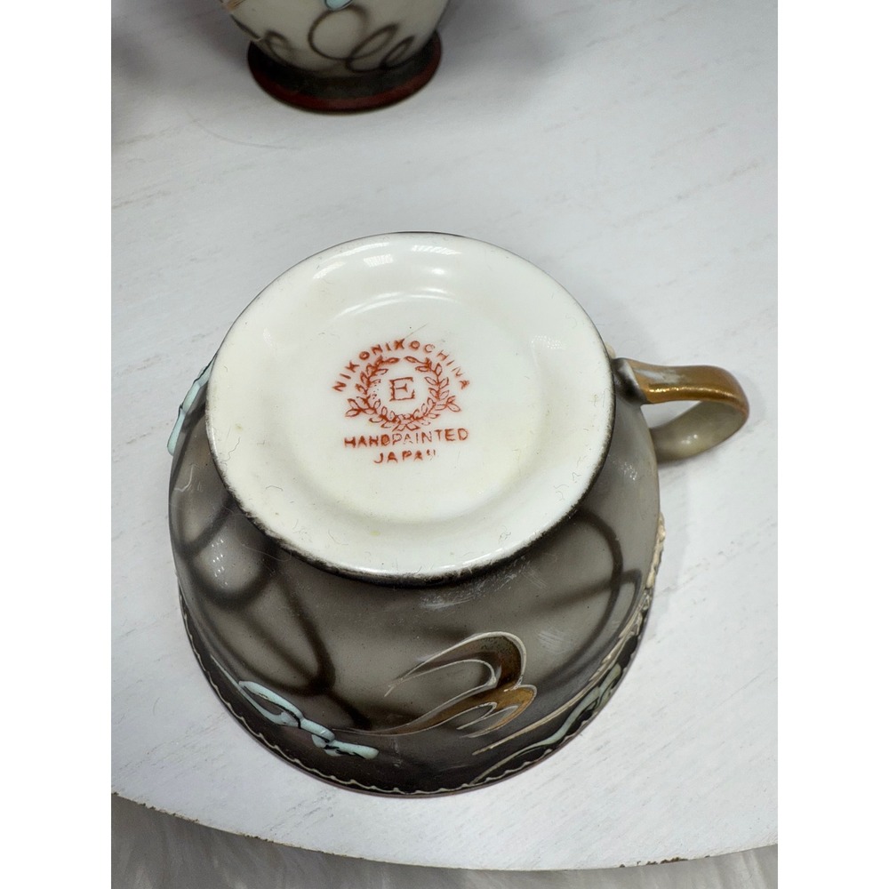 Vintage Handpainted Japan Dragon Creamer Pitcher and Two Cups Set Nikko - Picture 8 of 13